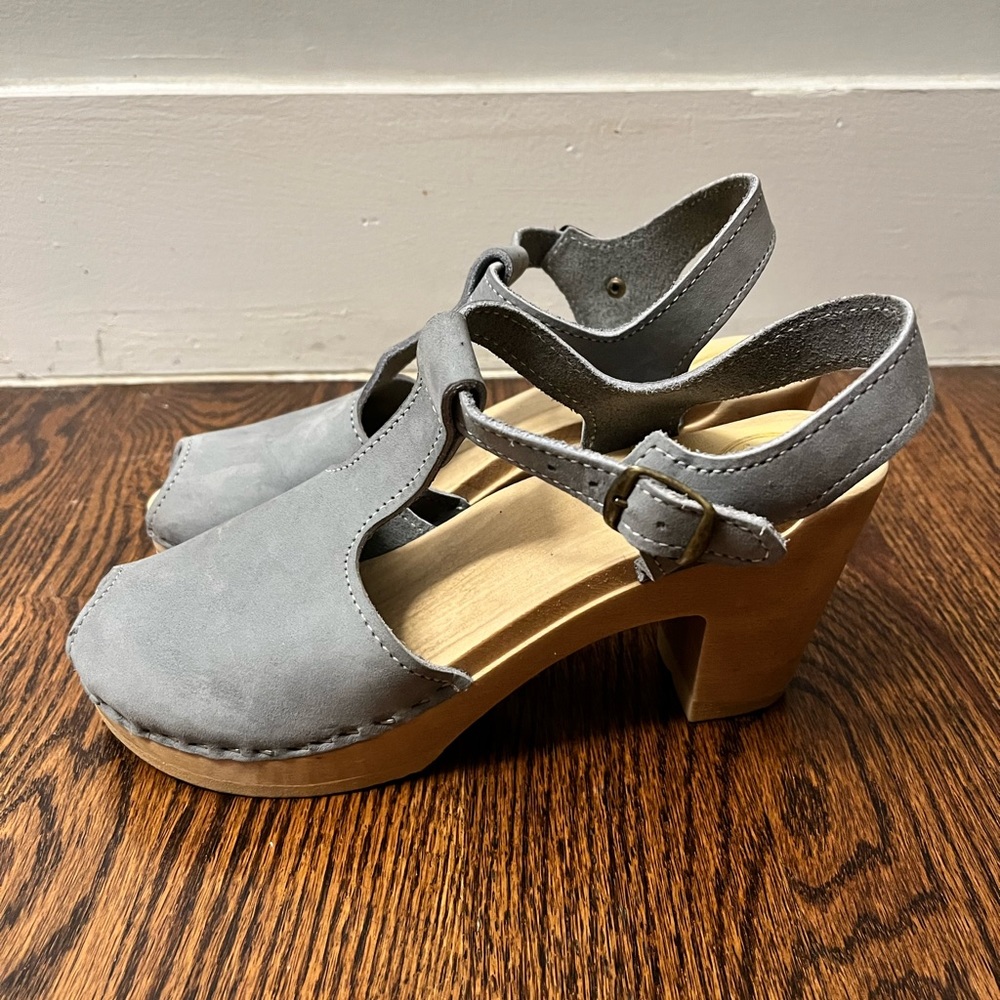 No. 6 Store Caitlin T-Strap Peeptoe Clog on high heel base in Alaska, size 38